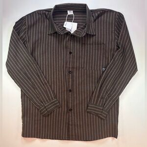 NWT Men's Kaizundu Brown Striped Button-Down Long Sleeve Shirt Sz Medium ***